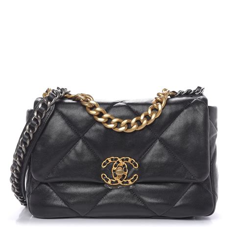 chanel lambskin quilted medium chanel 19 flap black|Chanel flap bag lambskin.